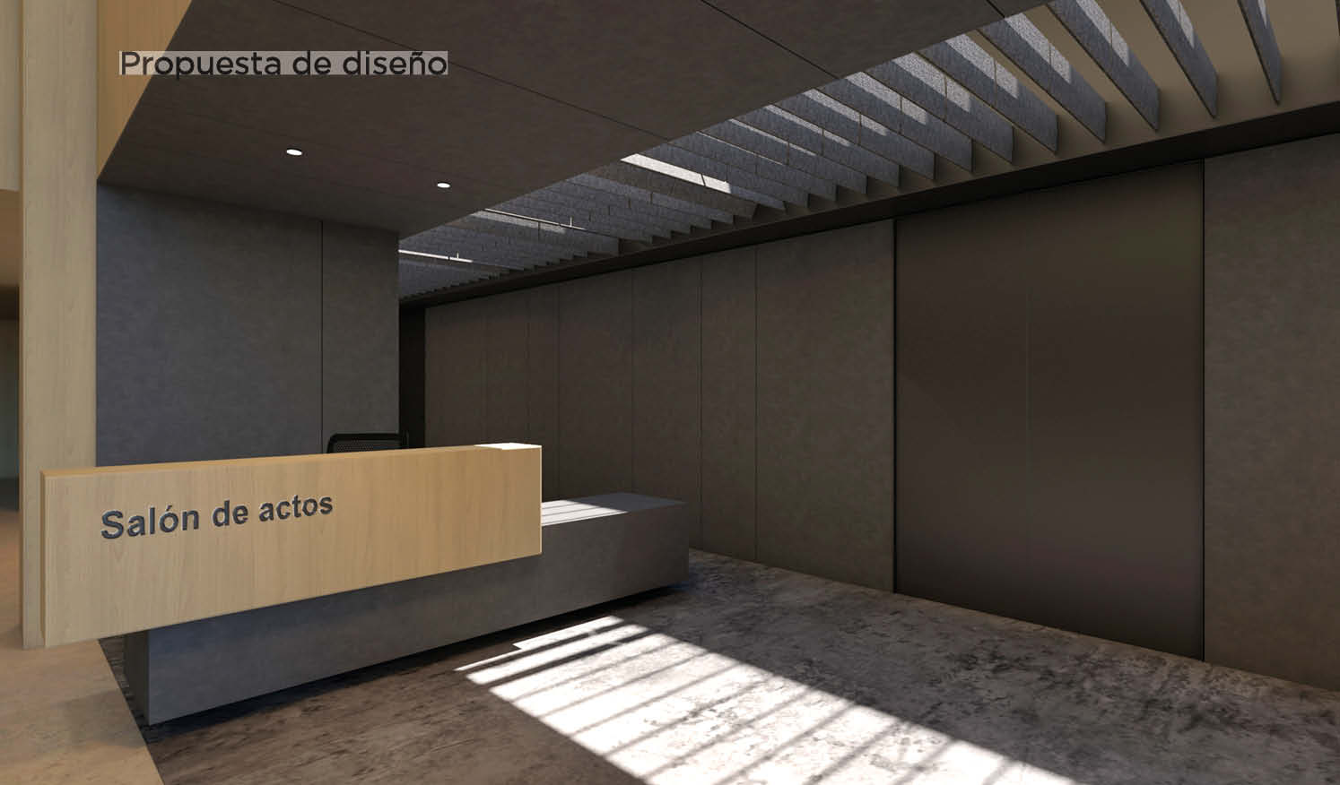 Santalucía_Auditorio en edificio de oficinas, proyecto Design&Build de salón de actos corporativo_Propuesta de diseño con renders