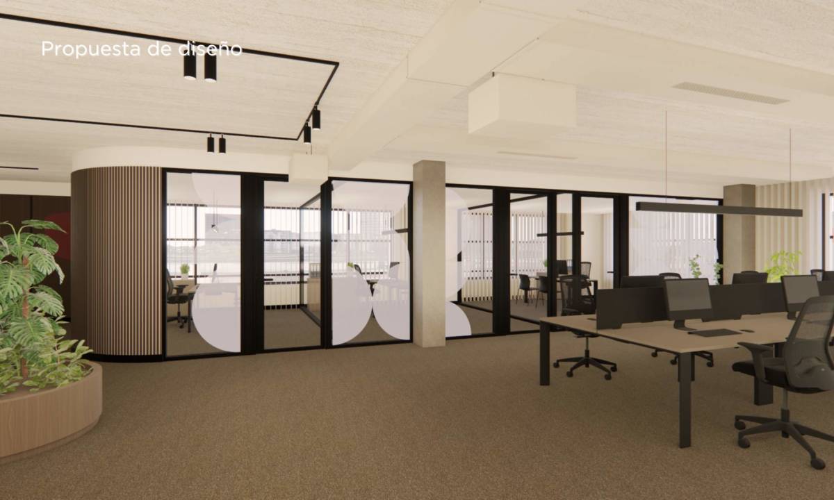 Propuesta de diseño_ Compartimentación de oficina con mampara de vidrio y perfil negro