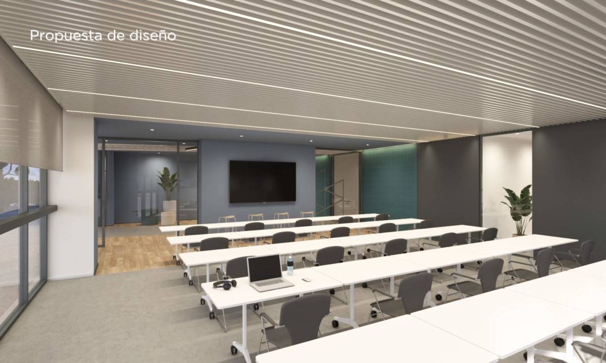 Antes y Después_Propuesta de diseño de sala de formación de oficina en Madrid