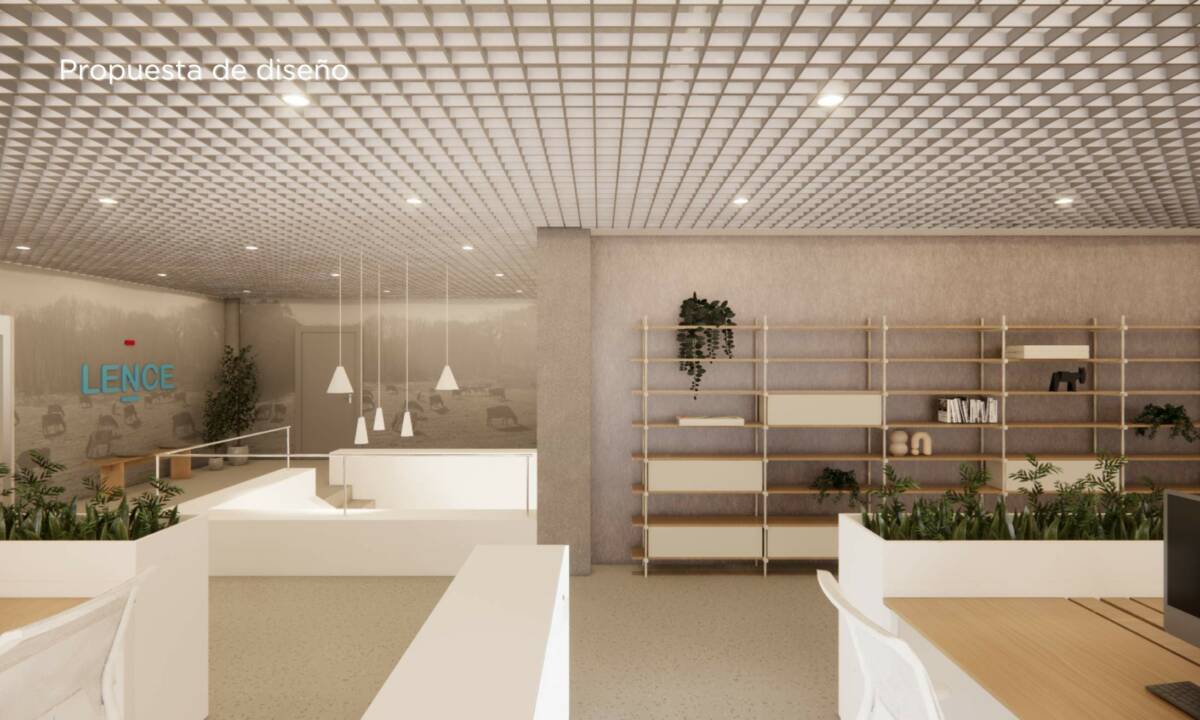 Propuesta de diseño_Oficina con carpintería a medida, gran estantería y puestos operativos