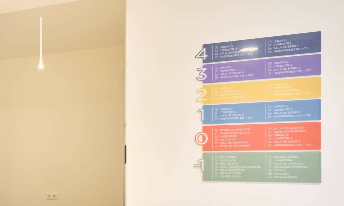 Rotulación y señalética indicativa para residencia de mayores en zonas comunes