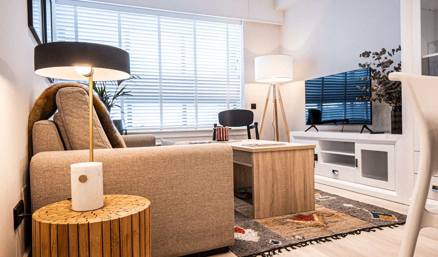 Apartamentos turísticos Montrove_Galeria_Detalle de salon con sofa y tonos madera