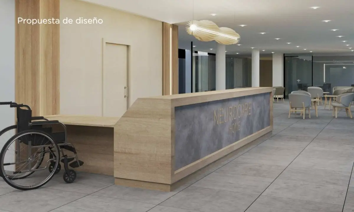 Render de diseño para recepción de residencia de mayores