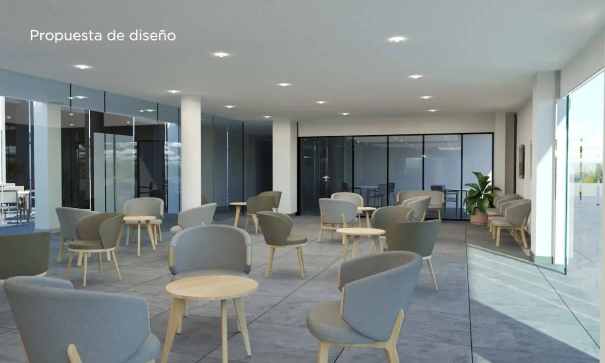 Render de diseño de zonas comunes de residencia de mayores en Sevilla