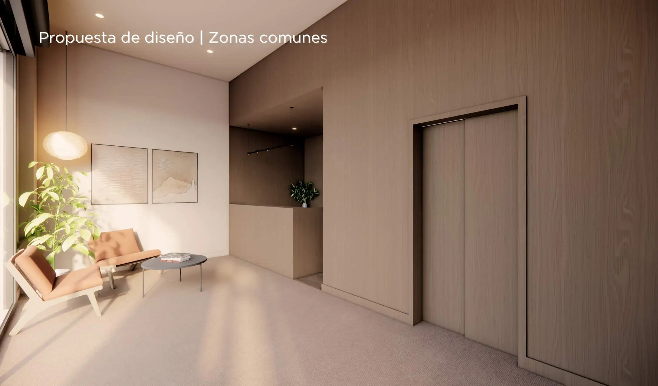 Propuesta de diseño de hotel_Recepción y ascensor en acceso a hotel