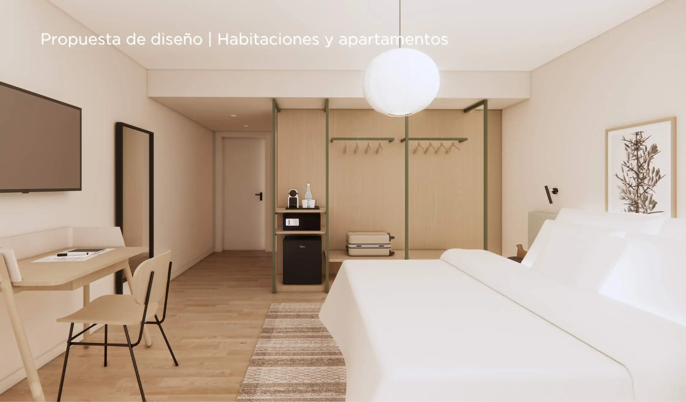 Propuesta de diseño de hotel_Armario a medida para habitación de hotel y mobiliario seleccionado