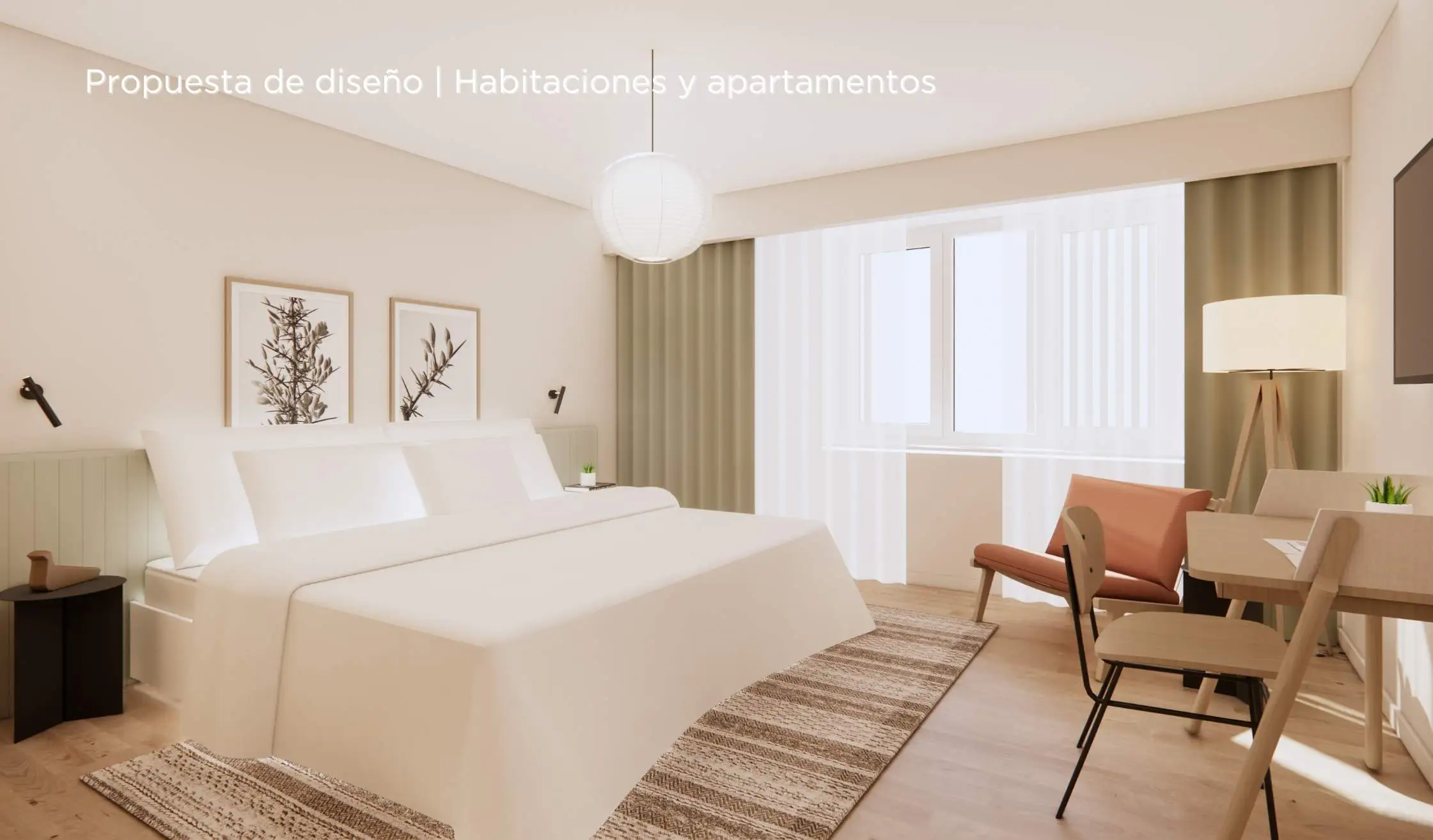 Propuesta de diseño de hotel_Diseño de habitación de hotel con luz natural