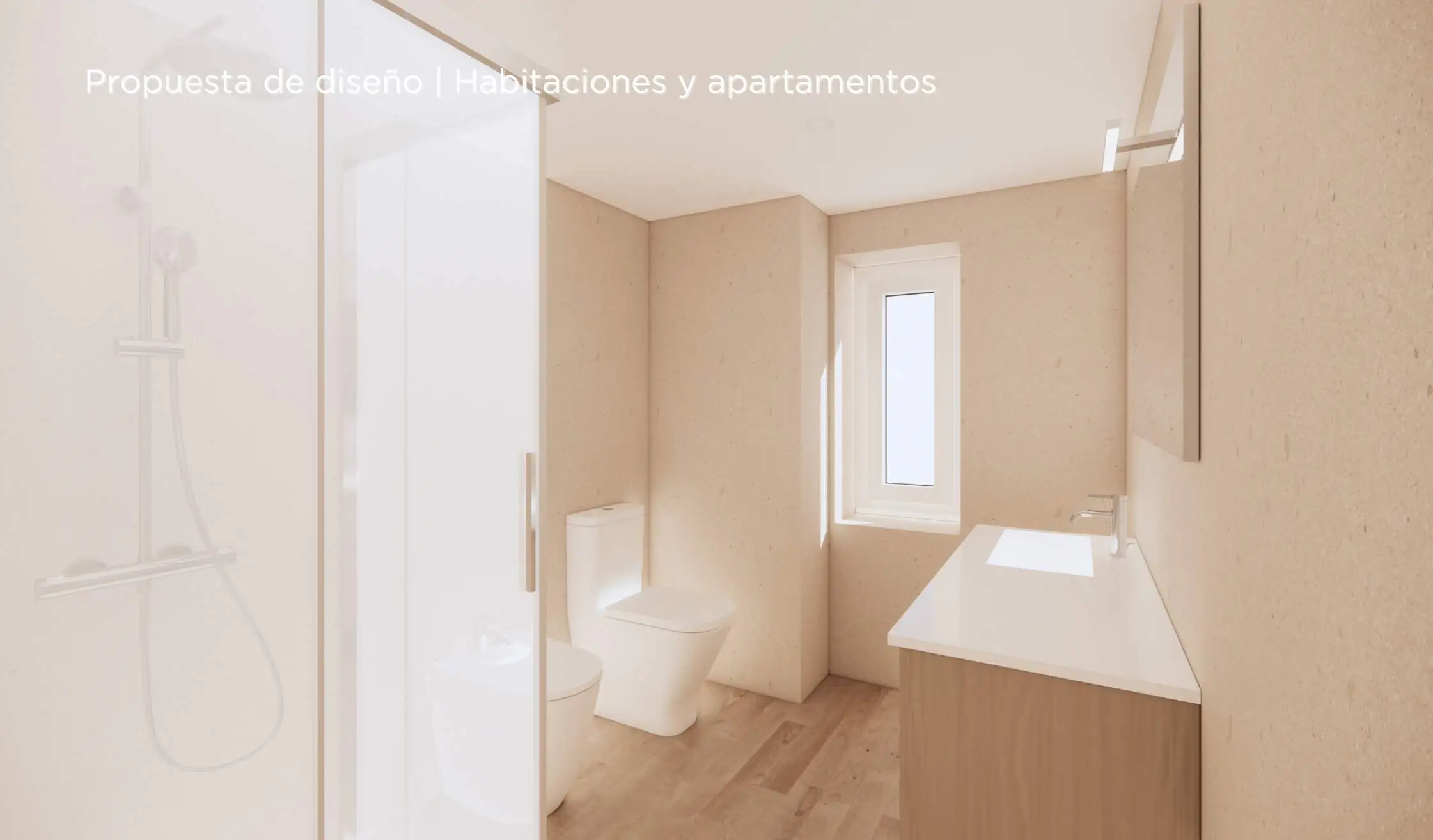 Propuesta de diseño de hotel_Baño con ducha en habitación de hotel