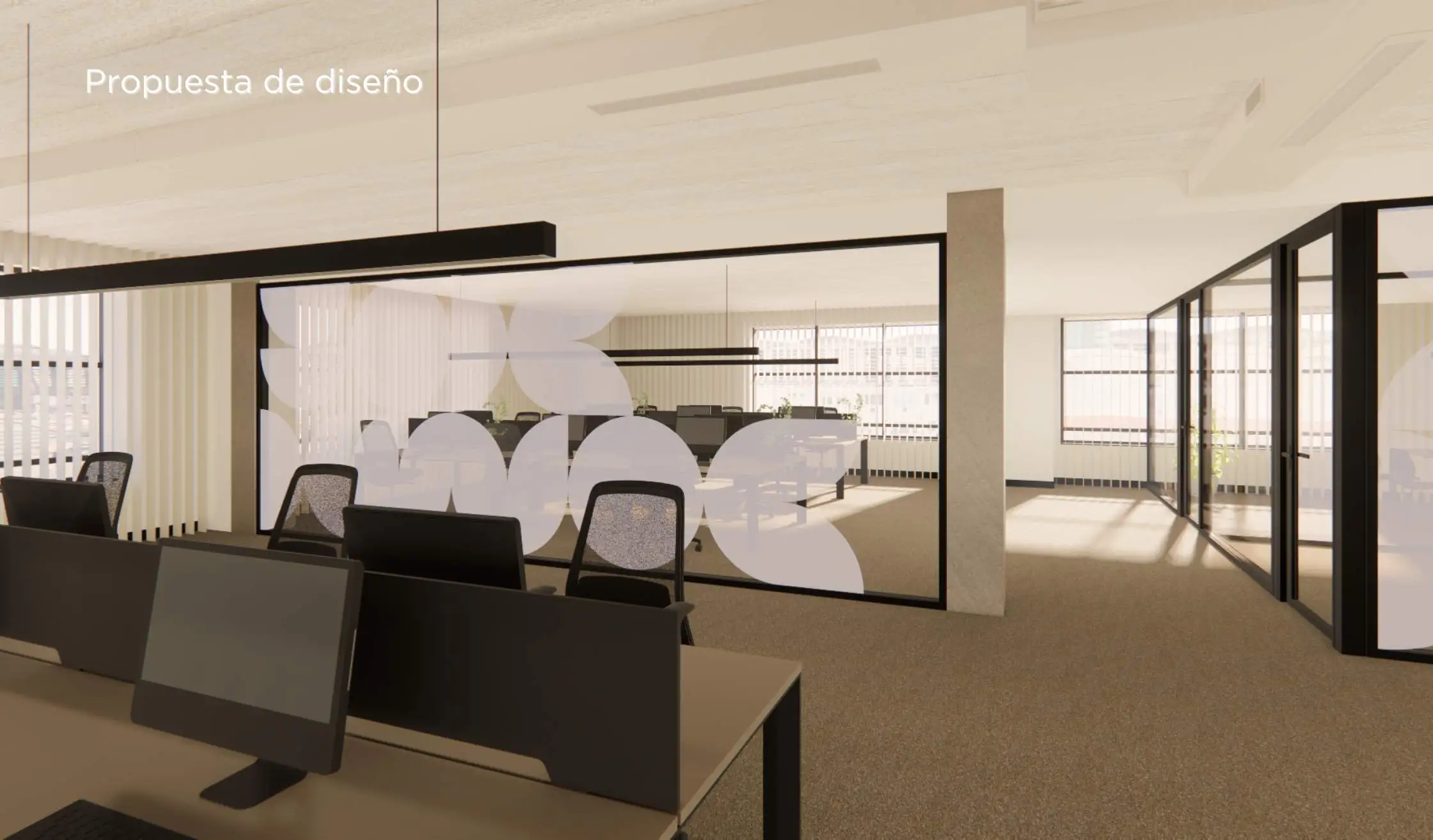 Propuesta de diseño_ Mampara de vidrio como separación de zonas de oficina