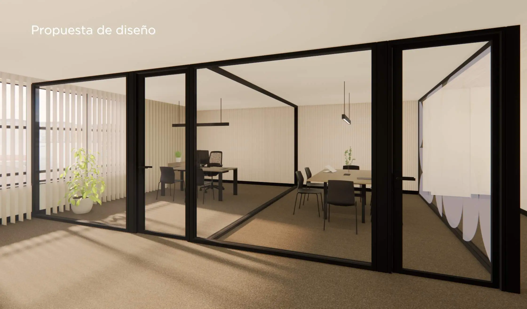 Propuesta de diseño_ Mamparas de vidrio y aluminio como proyecto de compartimentación de oficina