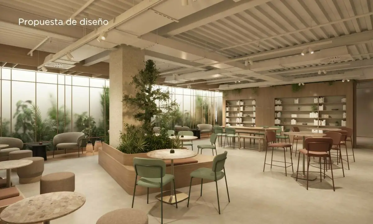 Render de diseño de espacio multiusos con carpintería a medida y armario retroiluminado