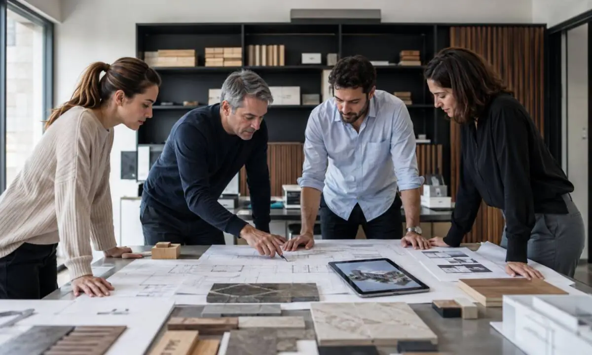 Equipo multidisciplinar coordinando diseño, obra e instalaciones desde las primeras fases del proyecto de transformación de oficina